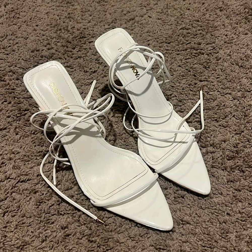 White lace up heels